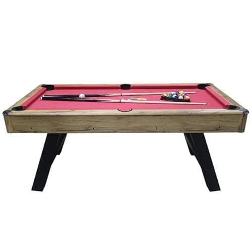 Image of Deluxe 6ft American Pool Table – Oak Wood Grain Finish, Choice of Cloth Colours, Chrome Corners, Full Accessory Set Included (Red)
