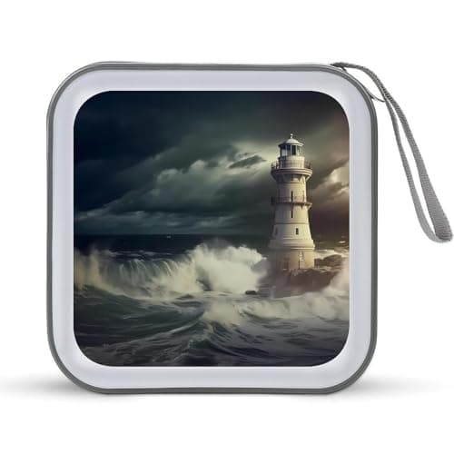 Image of Lighthouse Dramantic Scenery Funny CD Case 40 Capacity DVD Holder Portable Storage Disc Binder Wallet for Car Home Travel