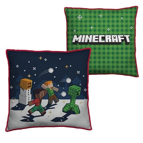 Image of Officially Licensed square Minecraft cube cushion, super soft, reversible, 2-sided, perfect for any bedroom, sofa or bed, 40 cm x 40 cm