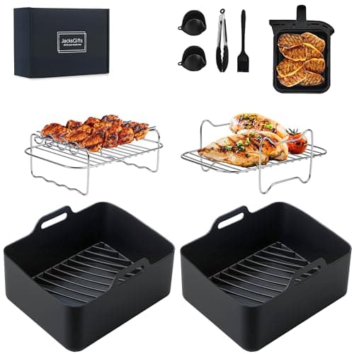 Image of 8 Pcs Silicone Air Fryer Liners for Ninja Dual Zone Air Fryer AF400UKCP AF400UK AF451UK DZ400UK, Reusable Non-Stick Basket Mats Accessories Set Compatible with Ninja Foodi MAX 9.5L Dual Zone, Black