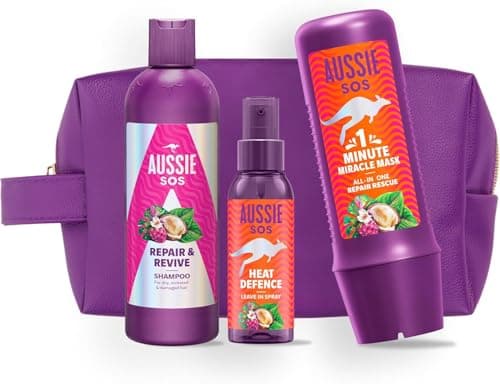 Image of "Aussie SOS Repair & Revive Gift Set - Shampoo 300ml + Heat Defence Spray 100ml + 1 Minute Miracle Rescue Mask 250ml, 100 Hours of Hydration"