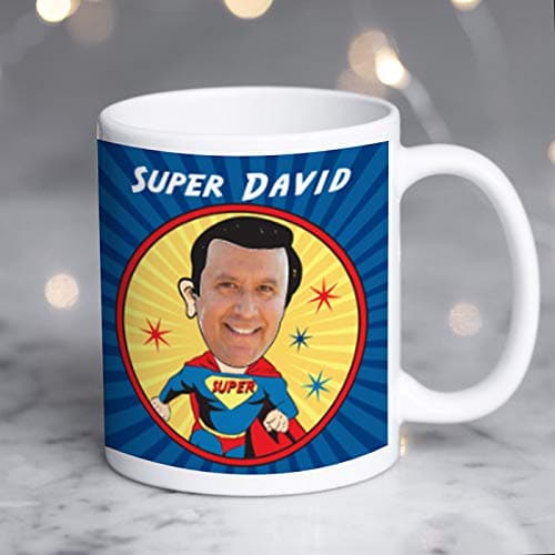 Image of Thoughtful Gifts Personalised Superman Superhero Mug – Add Any Name & Photo – Funny Custom Cartoon Coffee Cup Gift for Him