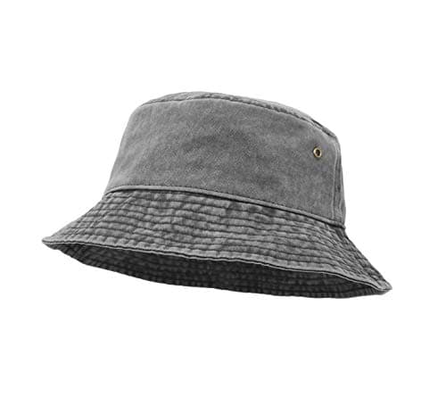 Image of UltraKey Bucket Hat, Wide Brim Washed Denim Cotton Outdoor Sun Hat Flat Top Cap for Fishing Hiking Beach Sports Grey