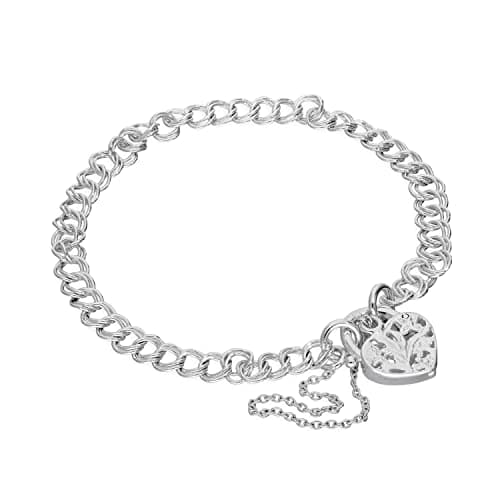 Image of jewellerybox Sterling Silver Double Curb Chain Charm Bracelet with Heart Padlock 6 Inches