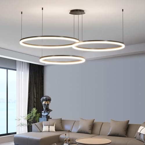 Image of Mikeru Dimmable LED Pendant Light 3 Ring, 40+60+80CM Adjustable Pendant Light 3 Color 3000K/4500K/6000K Kitchen Island Dining Table Chandelier with Memory Function 10%-100% for Living Room