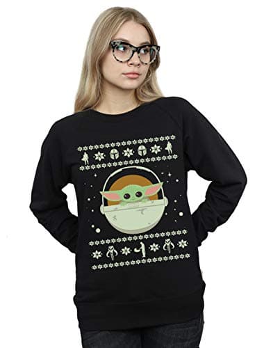 Image of Absolute Cult Star Wars Women's The Mandalorian The Child Christmas Sweatshirt Black XX-Large