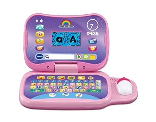 Image of VTech Toddler Tech Laptop, Pink Interactive Educational Computer Toy, 20 Games for Pre-School Children, Learn Alphabet, Letters, Shapes, Numbers, Music & French, Kids 2, 3, 4 + Years, English Version