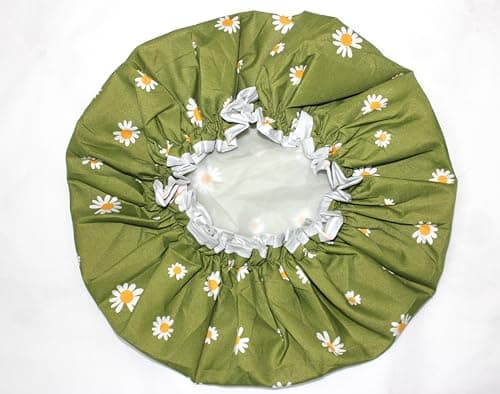 Image of SARG Premium Double Layer Shower Cap for Women with Cool Green Design- Reusable Shower Cap for Hair - Waterproof Plastic Cap - Shower Caps for Long, Short and Curly Hairs