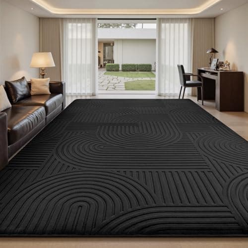 Image of Sour Lemon Rugs Living Room 200x300cm,3D Black Area Rugs for Bedroom, Extra Large Rug for living room Circle Design, Washable Soft Shaggy Non Shedding Fluffy Carpet Mat for Kitchen Office