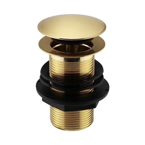 Image of ENKI, W17, Brushed Brass, Unslotted, Standard 1.1/4" Connection Pop Up Basin Waste Sink Plug, Push Button Click Clack, Allows Water to Drain Away, Durable Finish, Modern Bathroom Accessoires