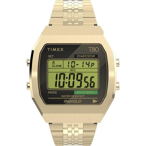 Image of Timex Unisex T80 36 mm Watch - Gold-Tone Stainless Steel Band Digital Dial Gold-Tone Case TW2V74300