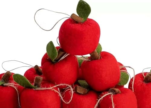 Image of 12 Pcs Back to School Felt Apple Ornament, 1.96" x 1.5" Felt Hanging 3D Apple Tree Decorations, Red Apple-Shaped Party Classroom Decor for Welcome First Day of School Holiday Home DIY Decor, Xmas Holi