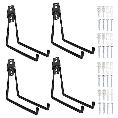 Image of Faankiton 4PCS Garage Hooks, Universal Heavy Duty Steel Garage Storage Hooks Set, Wall-Mounted Utility Hooks and Hangers, Heavy Duty Steel Garage Storage Brackets (Large, Black)