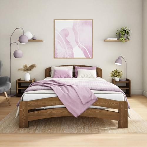 Image of Nodax Double Bed Frame 4ft6 – Solid Pine Wooden Bed Frame for Adults, F10 Easy Assemble Bed with Sturdy Slats & Extra Four Supportive Legs, Comfortable Bedroom Furniture | (Oak)