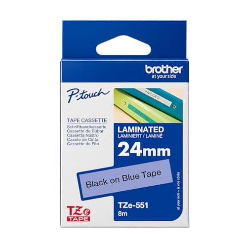 Image of Brother TZe-551 Labelling Tape Cassette, 24 mm (W) x 8 m (L), Laminated, Brother Genuine Supplies - Black on Blue