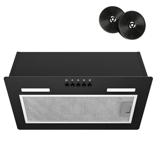 Image of FIREGAS 52cm Integrated Cooker Hood,Built-In Extractor Fan with 350m³/h, Brushless Motor,3 Speed,A Energy Rating,LED Lighting, 5 Layer Aluminium Filter & Carbon Filter, Black Extractor Hood