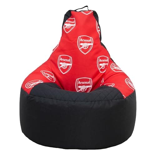 Image of Arsenal FC Official Large Bean Bag, Highback Gaming Bean Chair with Filling Included, Comfortable Red and Black Design Football Gunners Lounging Chair for All Ages and Indoor and Outdoor Use