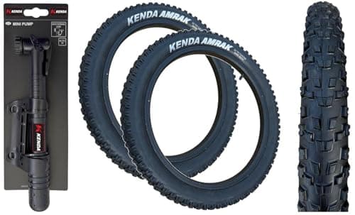 Image of Kenda AMRAK 24 x 2.20 BLACK Chunky Mountain Bike TYRES (Pack of 2) + MINI PUMP