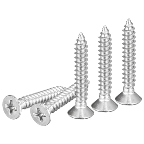 Image of DTGN 100Pcs #8x1" Flat Head Wood Screws, 304 Stainless Steel Phillips Self Tapping Screws - Good for Woodworking, Furniture - Silver