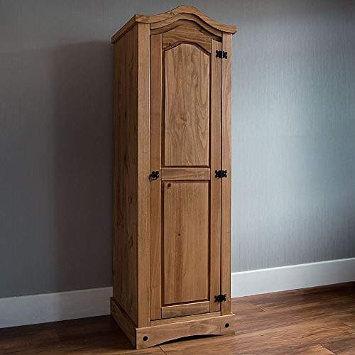 Image of Vida Designs Corona Wardrobe, 1 Door, Solid Pine Wood, Solid Pine Wood,Waxed Bedroom Wooden Storage Mexican Furniture