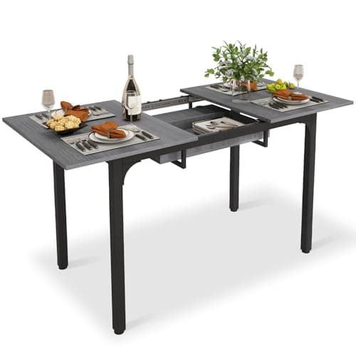 Image of ARTETHYS Dining Table, 110-150cm Extendable Dining Table with Hidden Storage for 4-6 People, Large Kitchen Dinner Table with Metal Legs for Restaurant Home, Grey