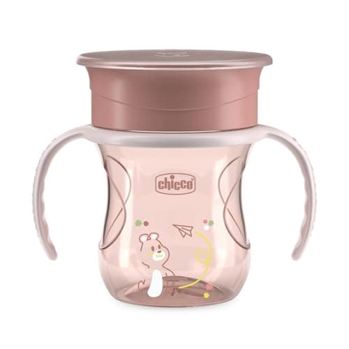 Image of Chicco Perfect Cup Premier Children's Cup 200 ml, 1 Cup 12+ Months Baby Bottle for Learning to Drink, with 360° Silicone Membrane and Removable Handles, BPA-Free, Pink