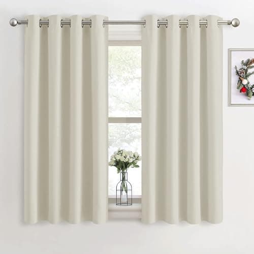 Image of PONY DANCE Beige Thermal Insulated Curtains with Eyelet - Energy Saving Light Filtering Curtains 54 Drop for Bedroom/Kitchen/Living Room Short Windows, W46 X L54, 1 Pair