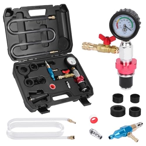 Image of KAISAL Cooling System Coolant Vacuum Purge and Refill Kit Automotive Pneumatic Antifreeze Filler with Pressure Gauge, 5 Sizes Adapters for All Vehicles