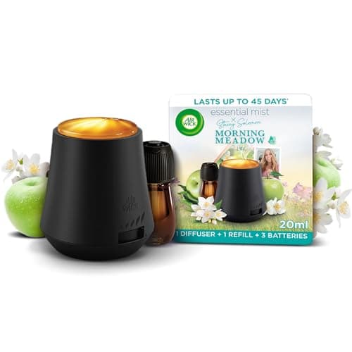 Image of Air Wick Essential Mist Diffuser Kit, Morning Meadow by Stacey Solomon,1 Device & 1 refill (20 ml), Natural Essential Oils, Last up to 45 days, Air freshener