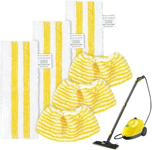 Image of 6 Pack for Karcher EasyFix microfibre floor cloths, with Karcher EasyFix SC3, SC4, SC5 Steam Cleaner, Washable and Reusable Microfibre Pads (Yellow-3+3)