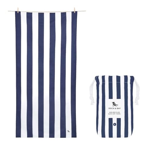 Image of Dock & Bay Beach Towel - Quick Dry, Sand Free - Compact, Lightweight - 100% Recycled - Includes Bag - Cabana - Navy - Large (160x90cm, 63x35)