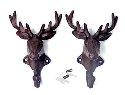 Image of ISOTO 2pcs Deer Head Shaped Wall Hooks Cast Iron Decorative Rustic Single Hanger Animal Heavy Duty for Coats Bags Towels Key and More Home Farmhouse Decor Gift Vintage Design Wall Mounted (Rust)