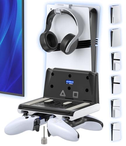 Image of PS5 Wall Mount Kit with Controller Holder, PS5 Shelf Floating Mount for PlayStation 5/Slim/Pro Disc & Digital Console, PS 5 Vertical Stand Gaming Accessories for Storage and Organization, Skins