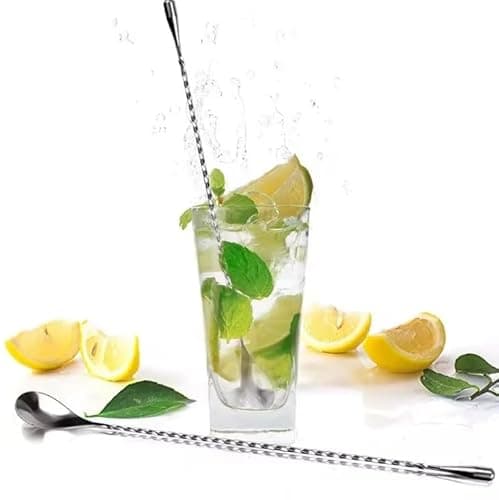 Image of Cocktail Stirrers - Stainless 12 Inch Long Spoon for Mixing Cocktails with Spiral Pattern - Cocktail Stirrer for Bar & Home - Zuvo, Silver