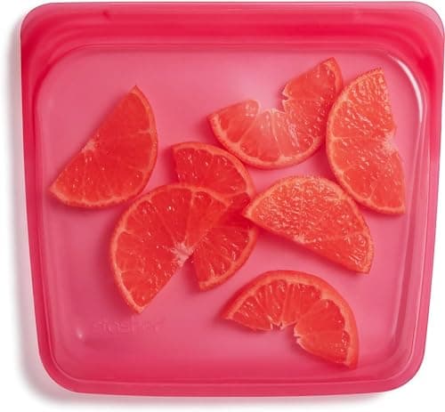 Image of Stasher Sandwich Bag (Raspberry) | Reusable Freezer Bags For Travel and Food Storage | Silicone Plastic Food Bags | 21cm x 20.3cm x 1.3cm / 440ml