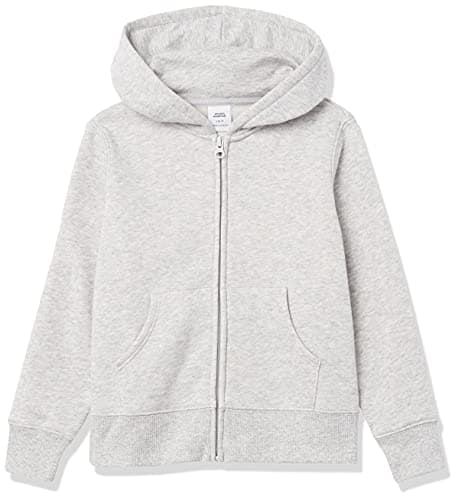 Image of Amazon Essentials Girls' Fleece Zip-Up Hoodie Sweatshirt, Light Grey Heather, 11-12 Years