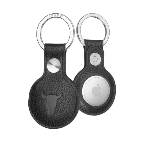 Image of TORRO Leather Keyring/Keychain Compatible with AirTag (2021) and AirTag (2026) – Premium Leather Key Holder with Brushed Metal Ring (Black)