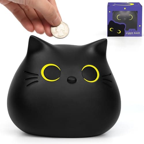 Image of MUFEIRUO Cat Piggy Bank, Cute Black Cat Money Bank, Coin Money Bank, Kawaii Money Saving Box, Plastic Piggy Banks, Gift for Kids Boys Girls Birthday Christmas