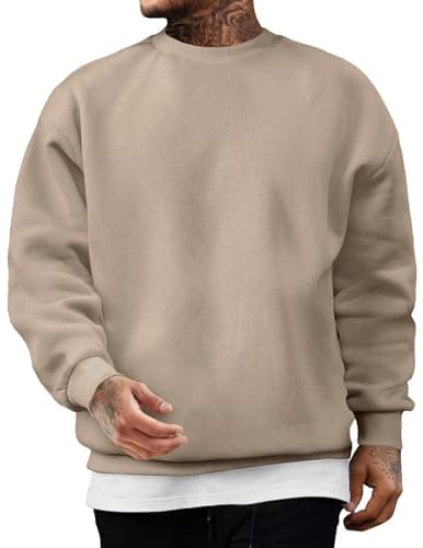 Image of JMIERR Mens Sweashirts Cotton Crew Neck Sweatshirt Casual Long Sleeves T Shirts Winter Pullover for Men,Beige,XL