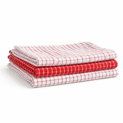 Image of Terry Tea Towels Pack of 3 – 100% Cotton Kitchen Towels 70 x 40 cm – Super Absorbent & Durable Dish Cloths – Machine Washable Drying Towels for Home & Commercial Use (Blue/Red/Black/Grey) (Red)
