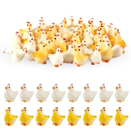 Image of PEUTIER 50pcs Miniature Resin Chickens, 2 Colors Mini Resin Chickens Figurines Tiny Resin Chicken Ornaments Decor for Garden Landscape Home Decoration & Birthday Party Landscape Potted Plants Cake