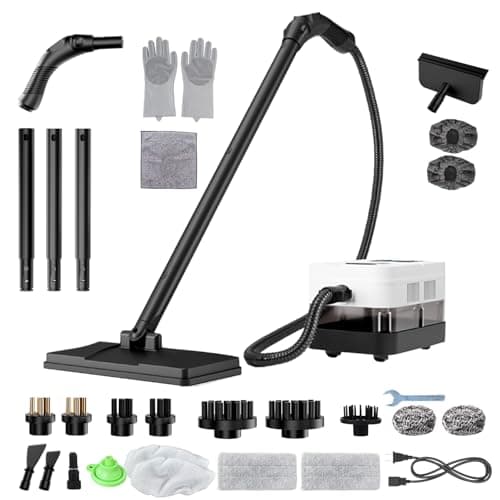 Image of Steam Cleaner with 24 Accessories Steam Mop with 5M Extra-Long Power Cord for Home Chemical-Free Heavy Duty Steamer for Cleaning Floors, Tile, kitchen, Grout and Car (White)