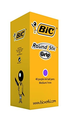 Image of BIC Round Stic Grip Ballpoint Pens - Value Pack of 40 Pens for Office - Purple Colour - Smooth Writing and Comfortable Grip