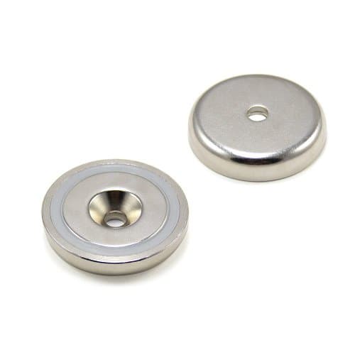 Image of N42 Neodymium Pot Magnet for Arts, Crafts, Model Making, DIY, Hobbies, Office, and Home - 40mm dia x 8mm thick x 6mm c/sink - 64kg Pull