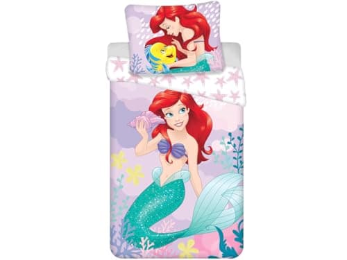 Image of Jerry Fabrics Ariel The Little Mermaid Princess Bedding Set, 100% Cotton, Duvet Cover 140 x 200 cm + Pillowcase 70 x 90 cm