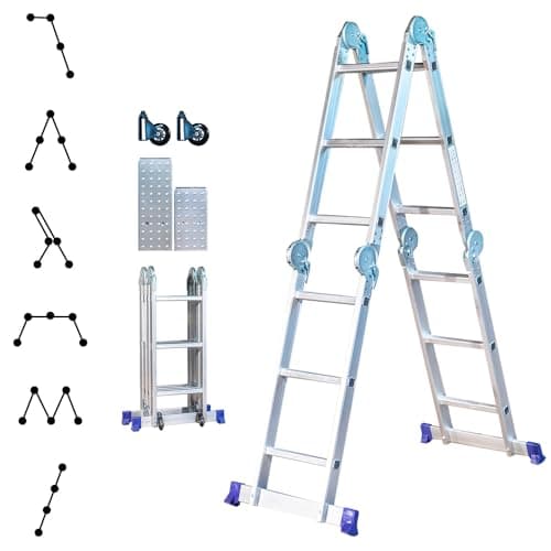 Image of HOSTRÖM Stavalance 4x3 Articulated Aluminium Extension Ladder, Silver, 150 kg Load Capacity