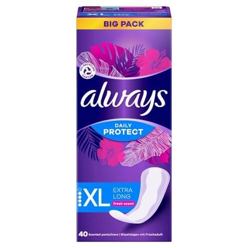 Image of Always Daily Protect Extra Long Pantyliners Pack of 40 with Fresh Fragrance, Comfort with Absorbent Core