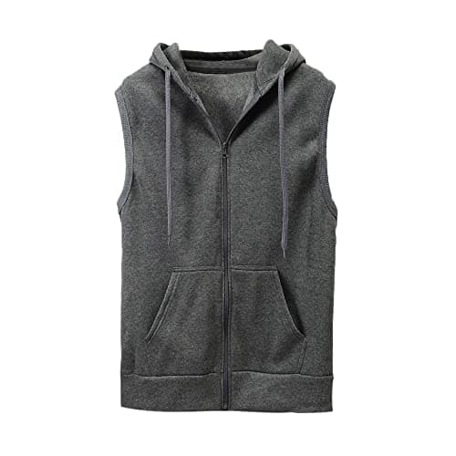 Image of Hooded Vests for Men UK,Men Hooded Fleece Gilet Lightweight Outdoor Sleeveless Vest Jacket with Zip Up Hooded Fluffy Hoodie Sleeveless Solid Color Running Athletic Sports Tank Tops