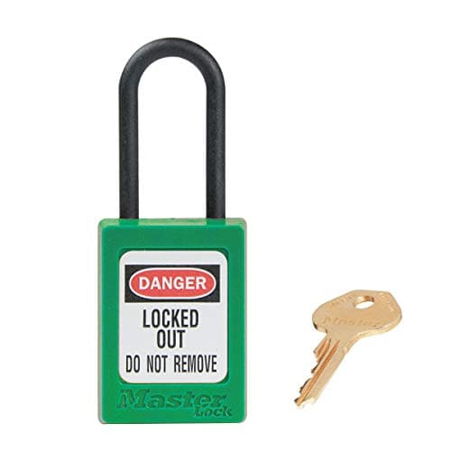 Image of Master Lock Green Dielectric Zenex™ thermoplastic Safety Padlock, 35mm Wide with 38mm Tall Nylon Shackle, Non-Key retaining, keyed Different