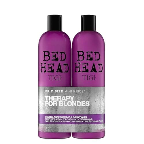 Image of Bed Head by TIGI Dumb Blonde Shampoo & Conditioner Set, 2x 750ml, Keratin Hair Treatment for Bleached & Colour-Treated Hair, Moisturising Formula Repairs Dry Damaged Strands
